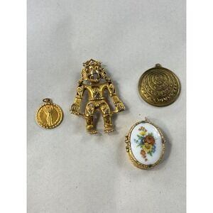 Vintage Alva Museum Replica Pendant Locket Angel Charm Gold Tone Jewelry Lot 4pc